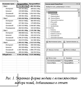 Подпись:  Рис. 1. Экранная форма модели с возможностью выбора полей, добавляемых в отчет