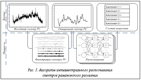 Подпись:  Рис. 5. Алгоритм интеллектуального распознавания спектров рамановского рассеяния